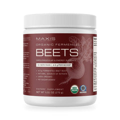 MAXIS organic fermented beet root powder, 270 g tub, on white