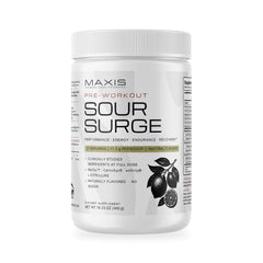 MAXIS Sour Surge paraxanthine pre-workout powder, 27 servings, on white