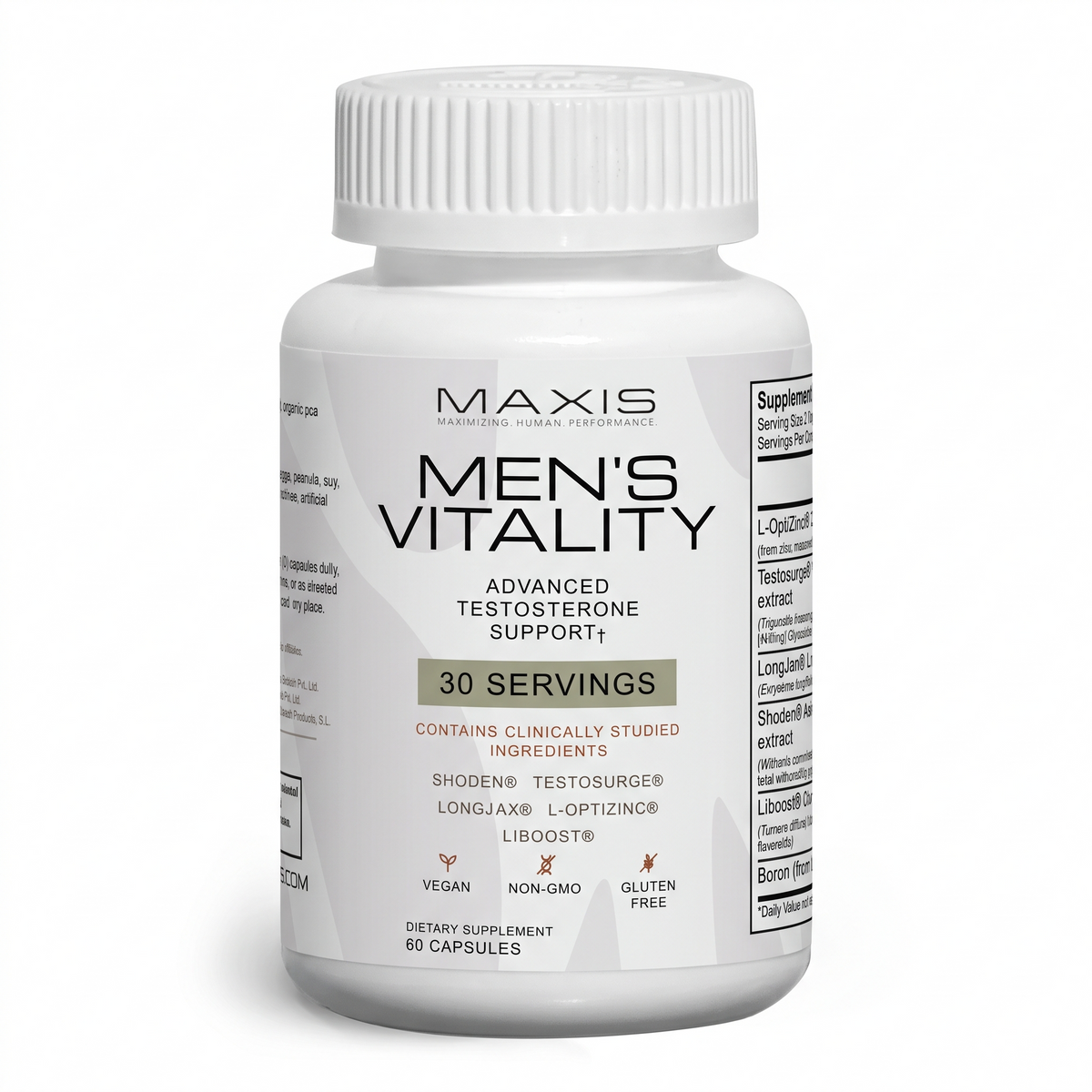 MAXIS Men's Vitality bottle with LongJax tongkat ali, for an article on tongkat ali dosage