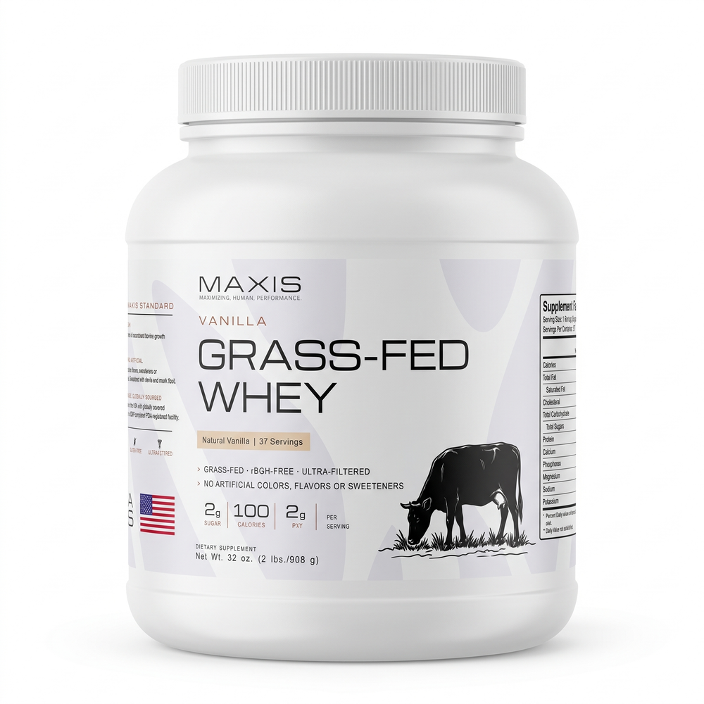 MAXIS Grass-Fed Whey Protein Vanilla 2 lb tub, front label