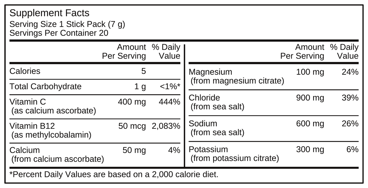 MAXIS Hydrate Electrolyte Mix Supplement Facts panel, 600 mg sodium per stick