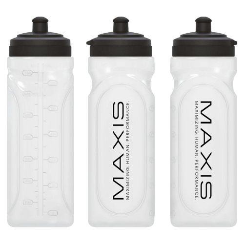 Three MAXIS Performance Bottles, 750 ml frosted water bottles with black sport caps