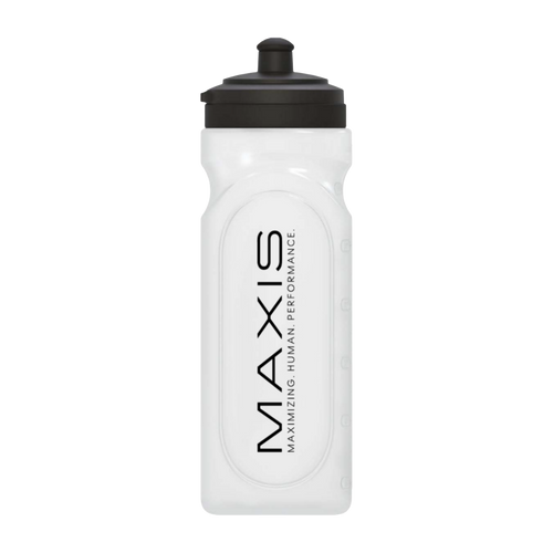 MAXIS Performance Bottle, 750 ml frosted water bottle with black sport cap, front view