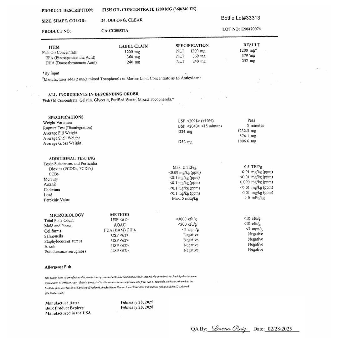 Omega-3 Fish Oil (EPA + DHA) — Certificate of Analysis