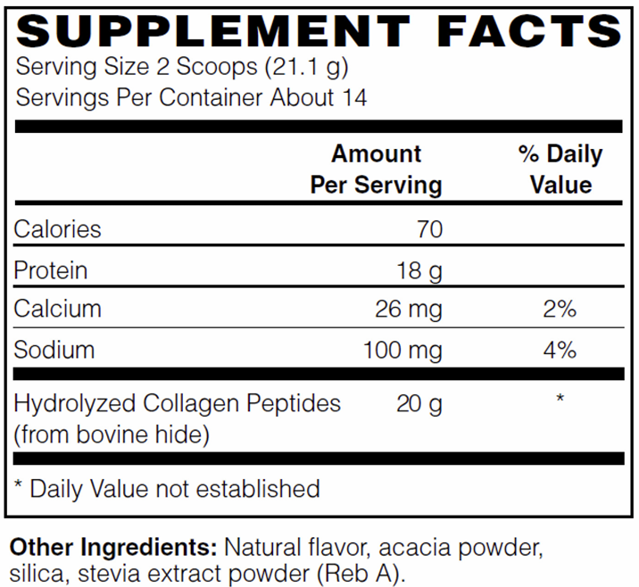 Grass-Fed Pasture-Raised Beef Collagen (Vanilla) — Supplement Facts panel