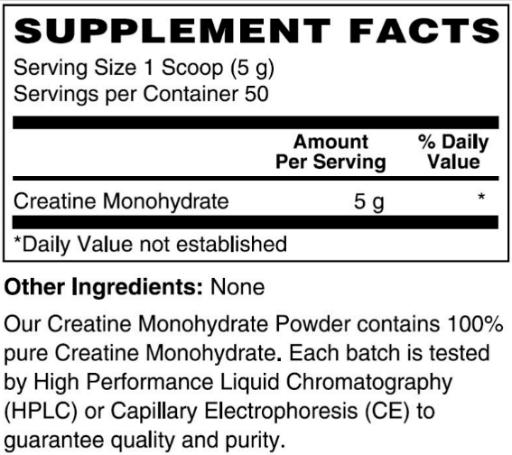Creatine Monohydrate — full Supplement Facts label