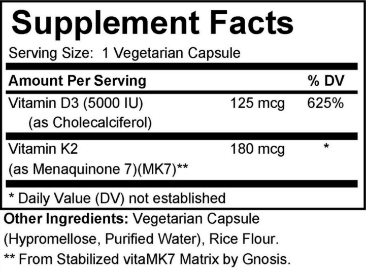 Vitamin D3 + K2 — Supplement Facts panel