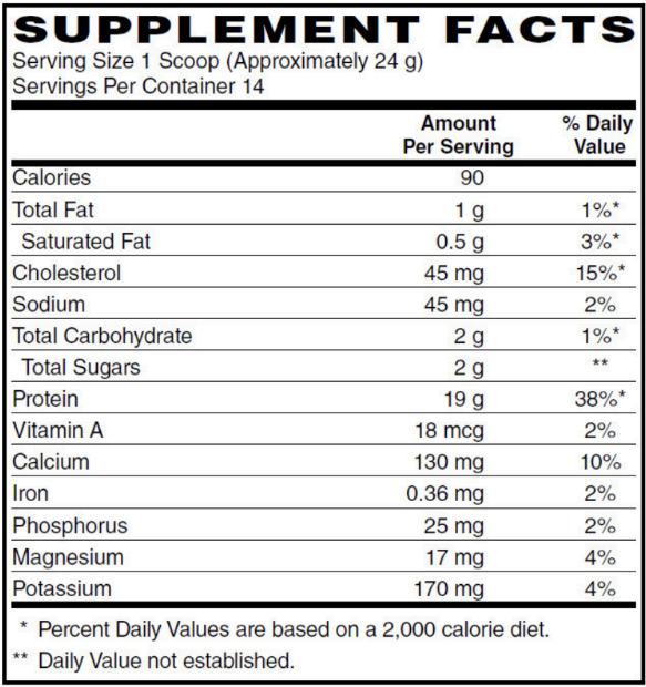 Grass-Fed Whey Protein (Vanilla) — full Supplement Facts label