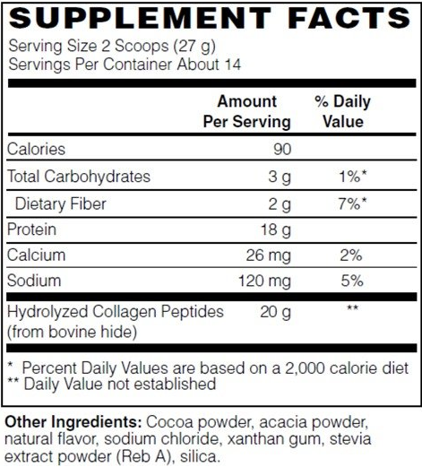 Grass-Fed Pasture-Raised Beef Collagen (Chocolate) — full Supplement Facts label