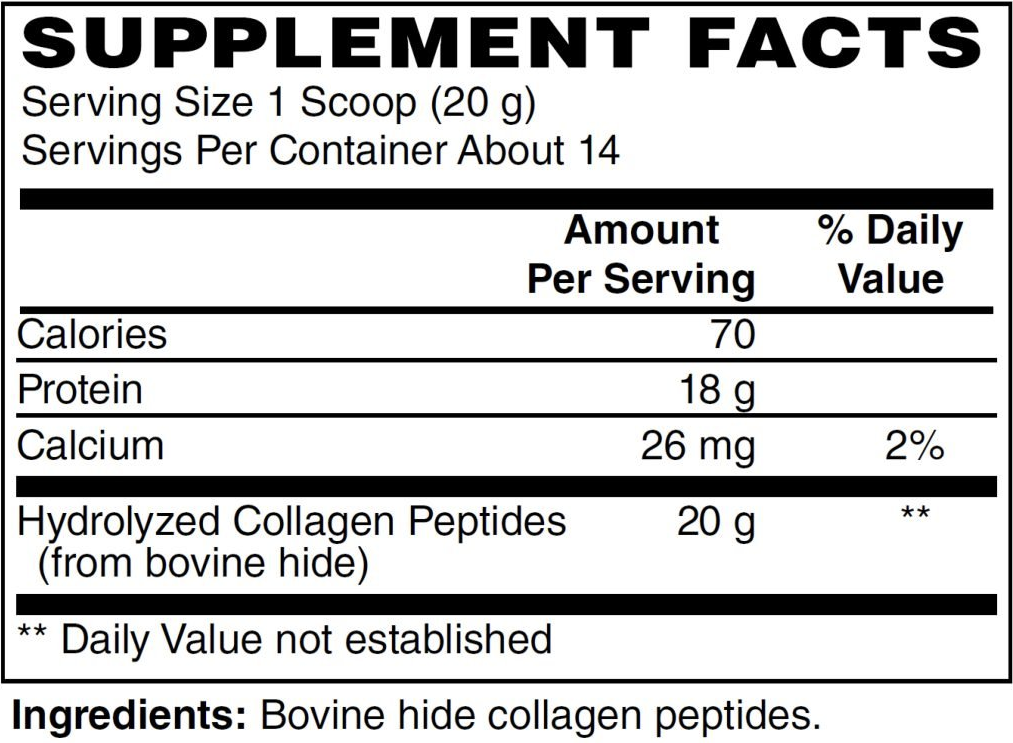 Beef Protein Peptides — full Supplement Facts label