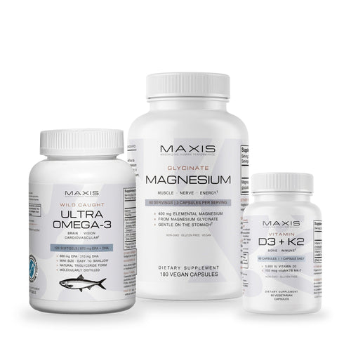 MAXIS Daily Foundations Stack: Ultra Omega-3, Magnesium Glycinate and Vitamin D3 + K2