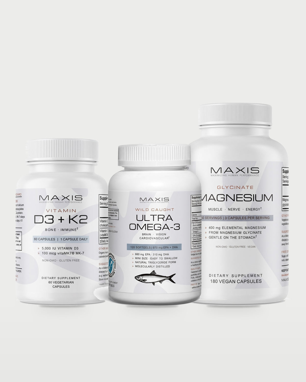 MAXIS Daily Foundations Stack: Vitamin D3 + K2, Ultra Omega-3, Magnesium Glycinate