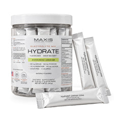 MAXIS Hydrate sugar-free electrolyte drink mix, 20 stick packs, on white