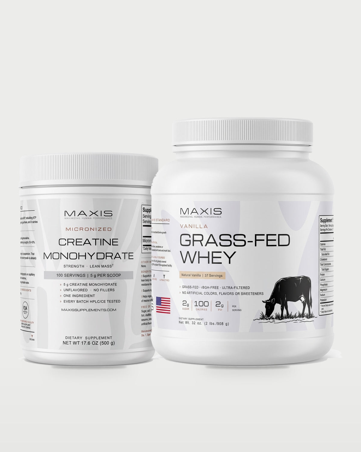 MAXIS Strength Stack — Vanilla: Micronized Creatine Monohydrate, Grass-Fed Whey, Vanilla