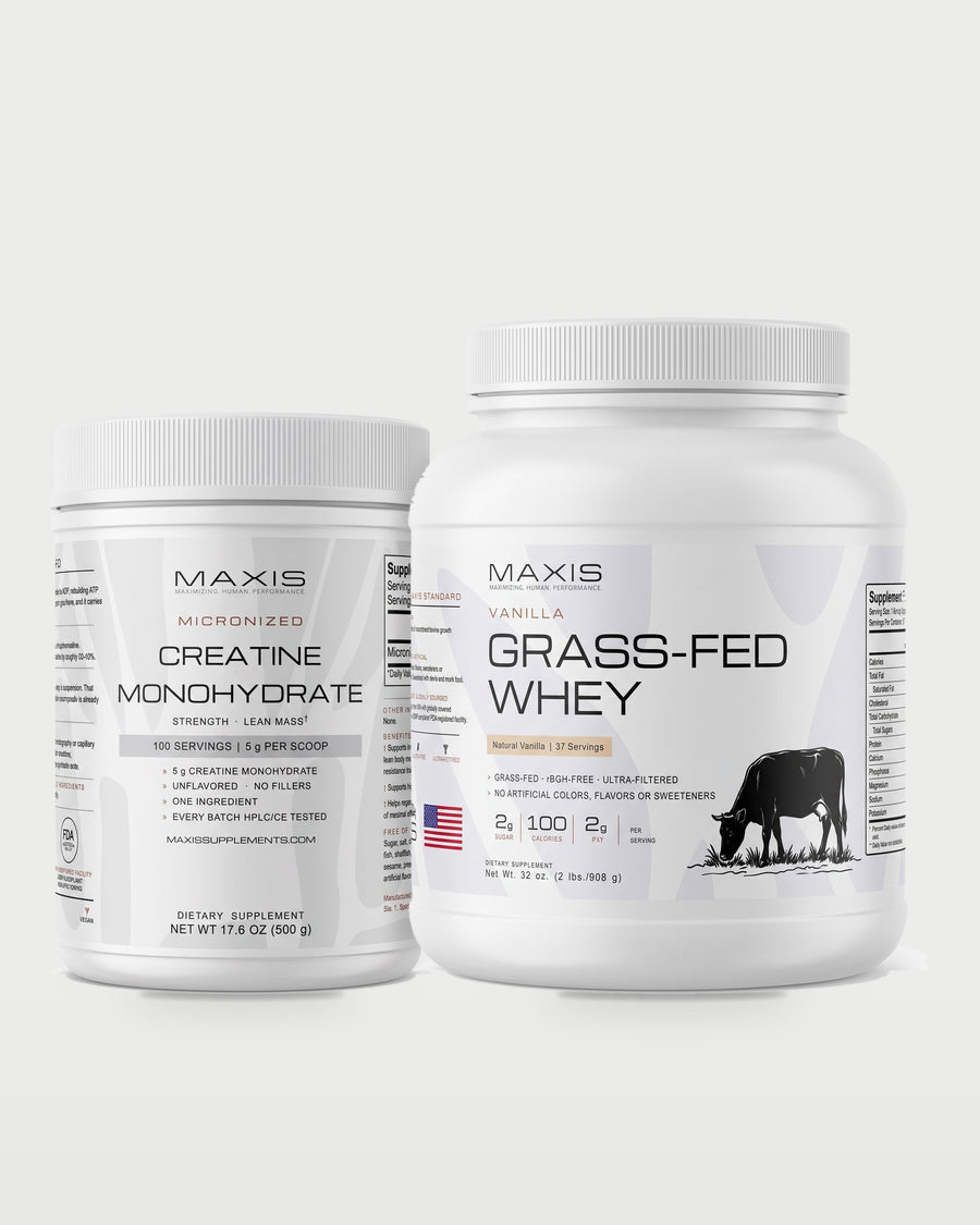 MAXIS Strength Stack — Vanilla: Micronized Creatine Monohydrate, Grass-Fed Whey, Vanilla