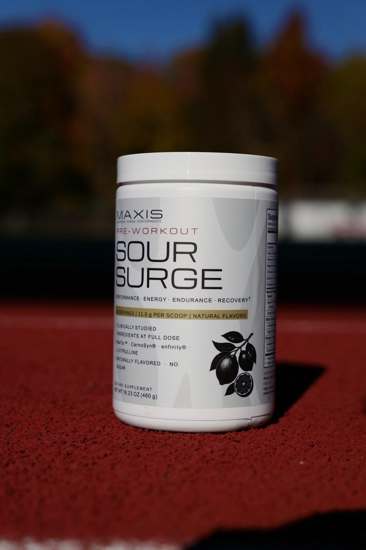 Sour Surge Pre-Workout photographed at a stadium